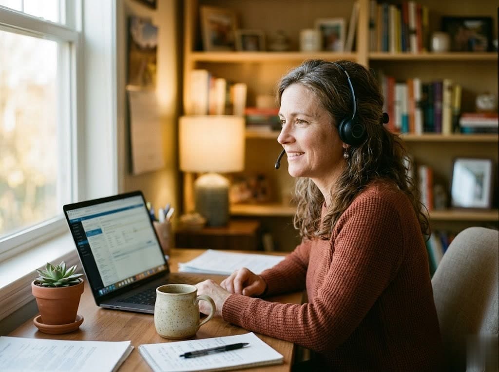 A dispatcher at her desk taking a customer call